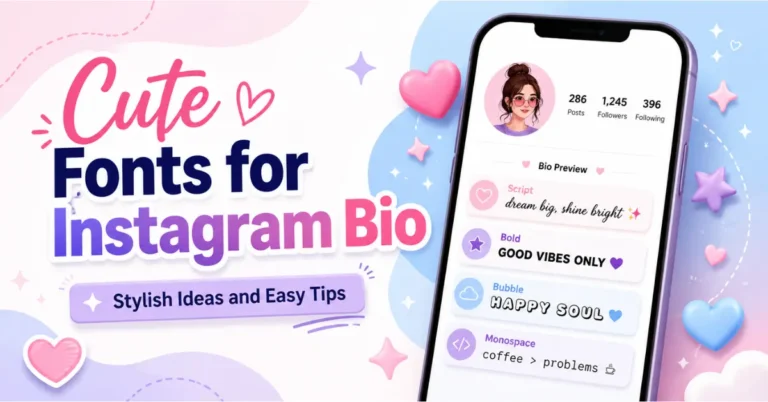Cute fonts for Instagram bio with stylish text examples and a phone bio preview