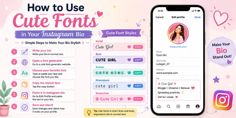 How to use cute fonts in Instagram bio with font styles and profile preview